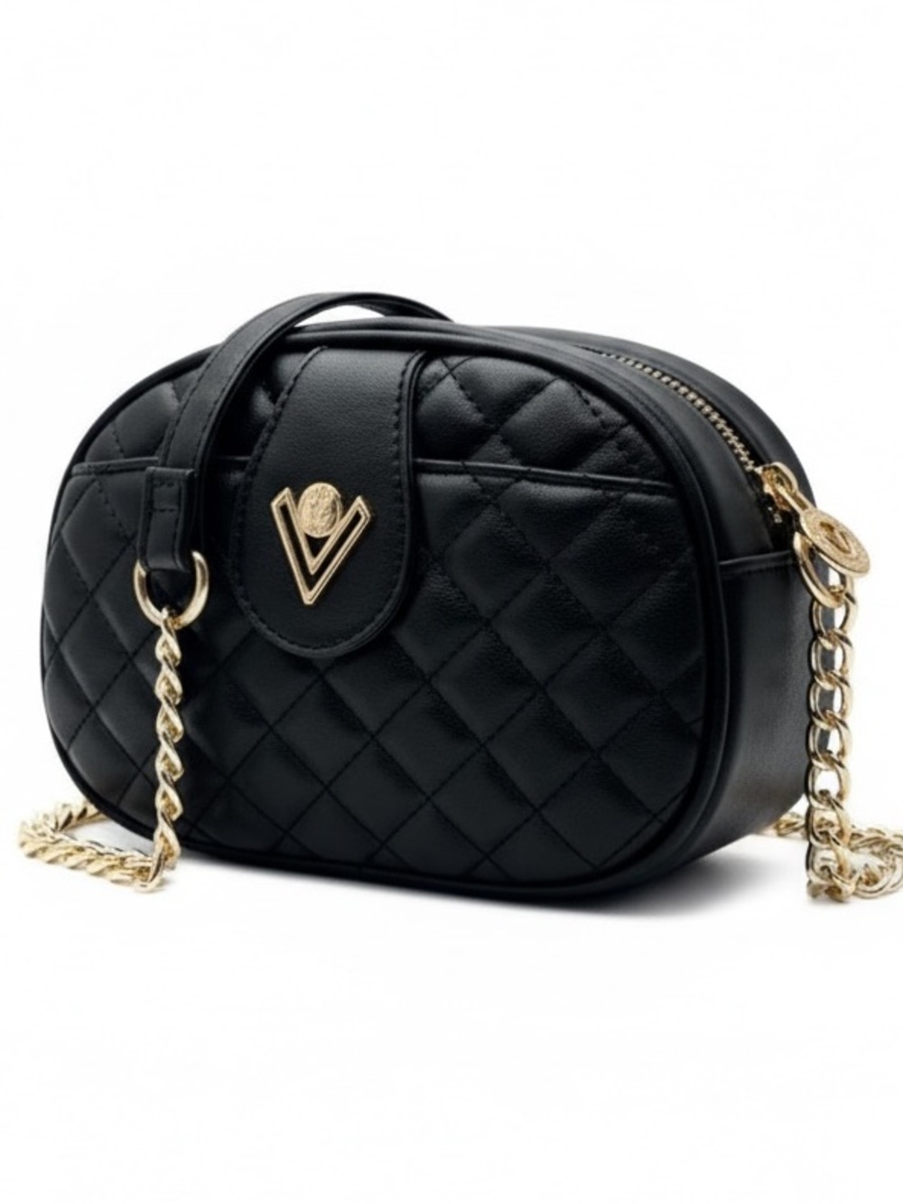 NWT Valentino Orlandi Black Quilted Camera Crossbody Bag